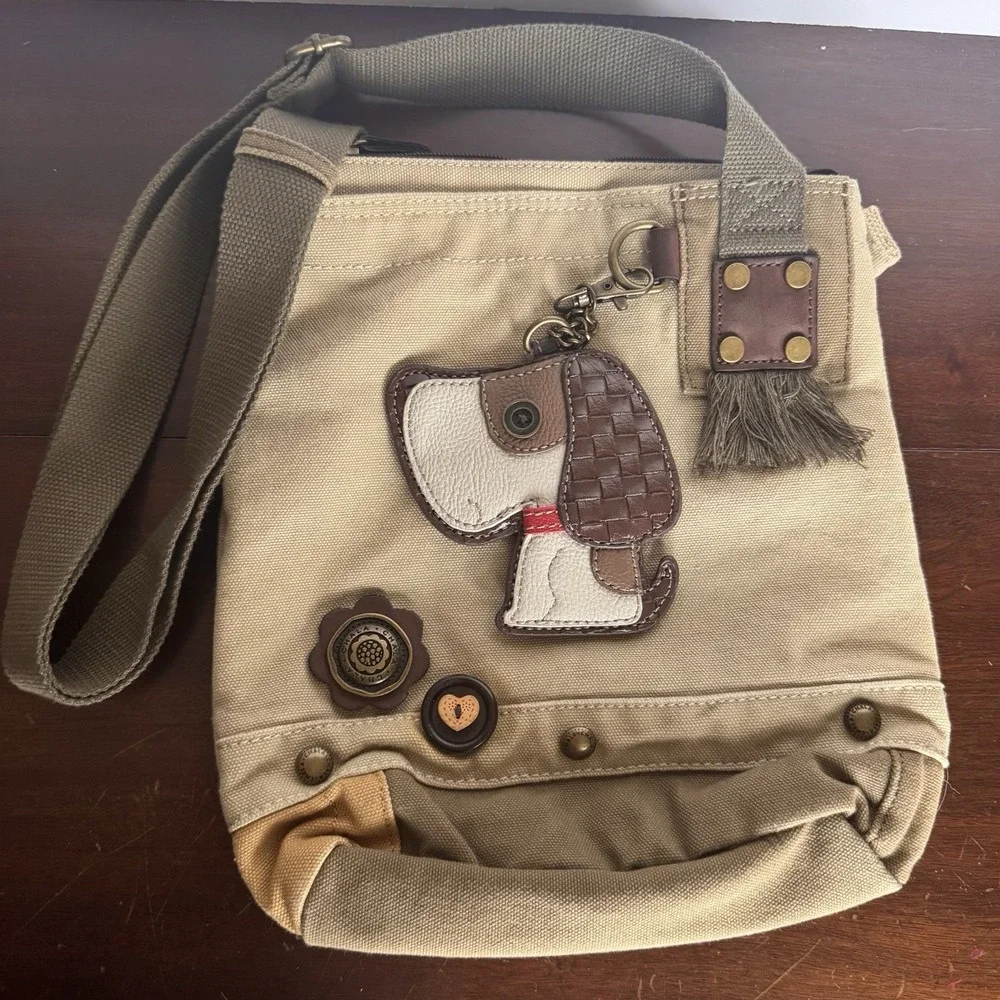 Chala Purse Handbag Sand Canvas Crossbody with Key Chain Tote Bag Puppy Dog